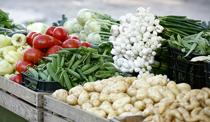 vegetables on a market stall