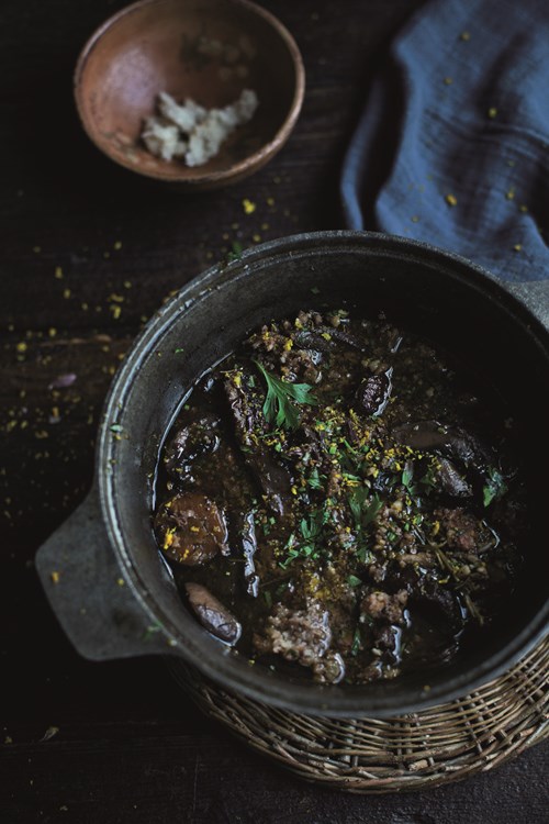 Ox cheek and braised mushrooms stew