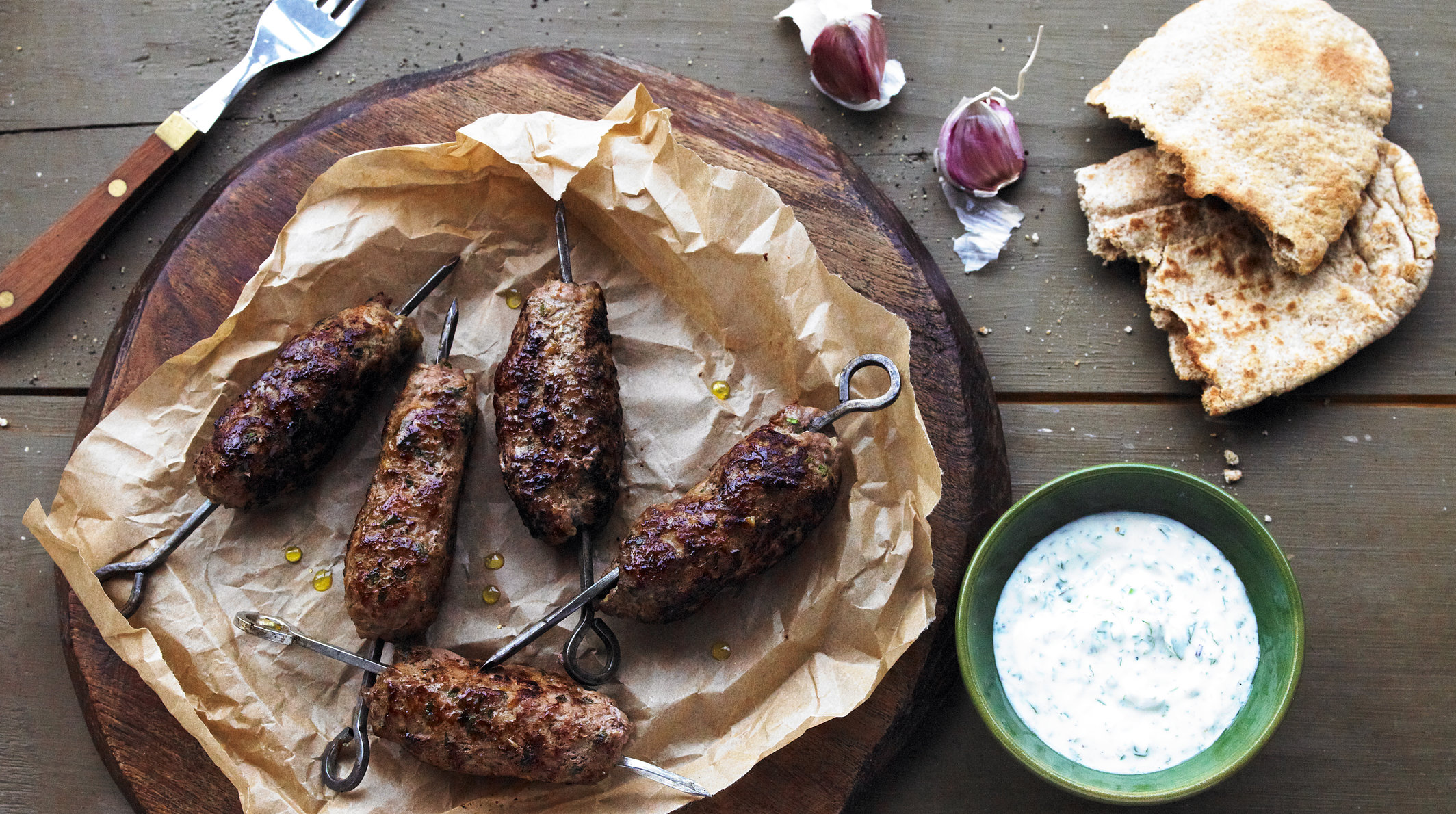 Minted Lamb Kebabs with Herb Yogurt Dip
