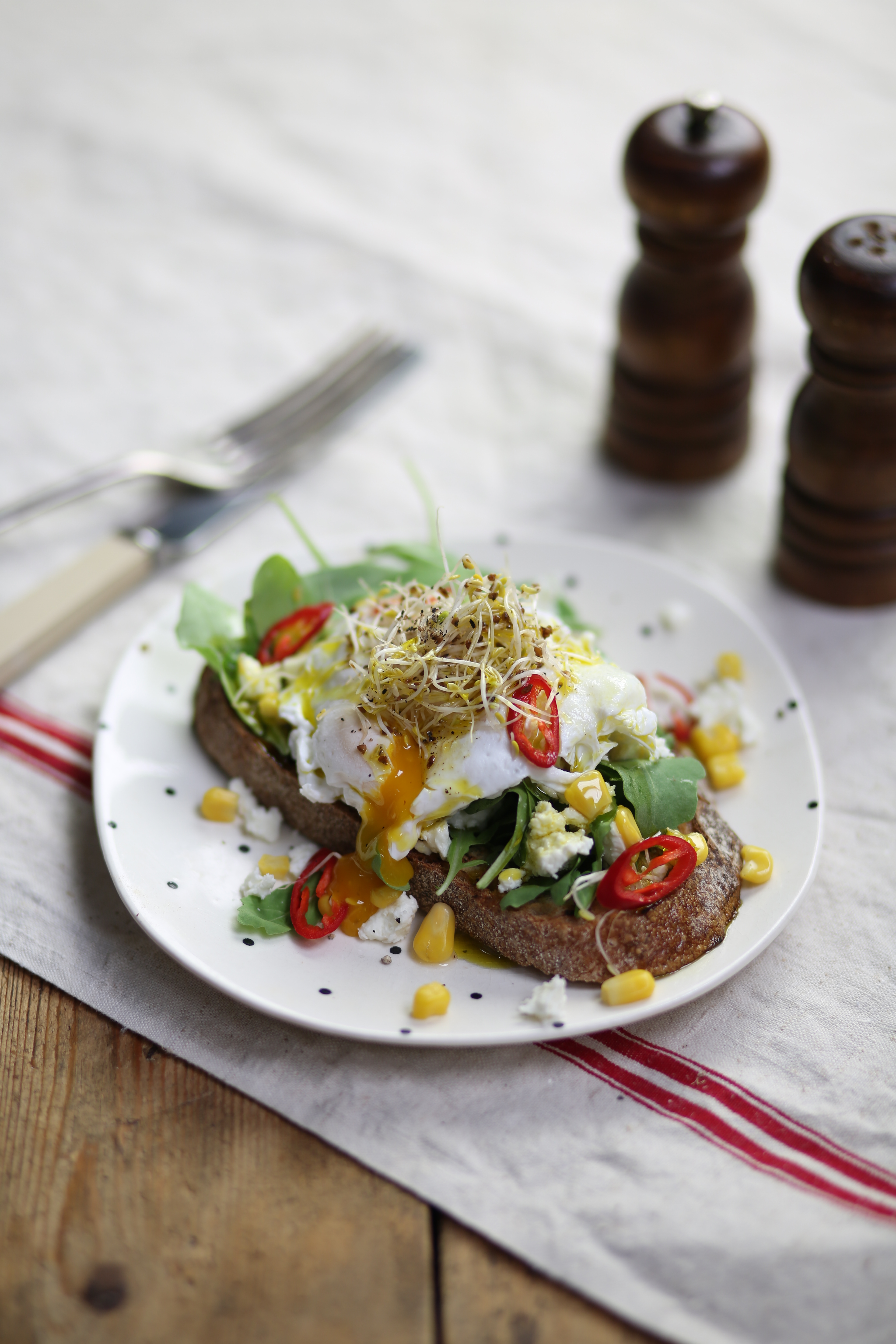 Poached Egg on Toast with Feta & Sweetcorn