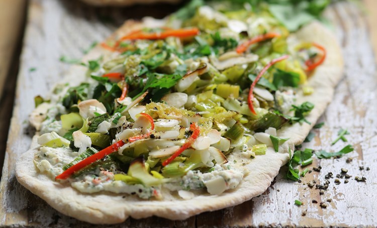 lemon, leek ricotta pizzettes
