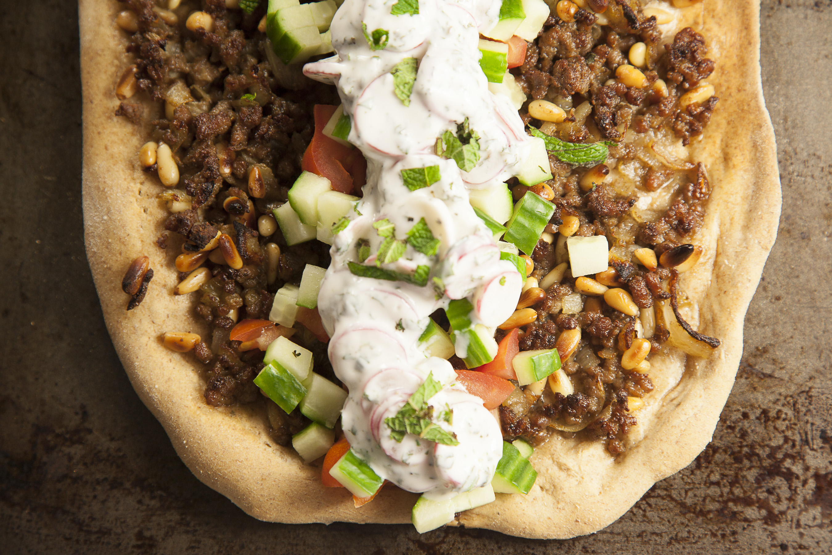 Turkish pizza with radish & mint tzatziki