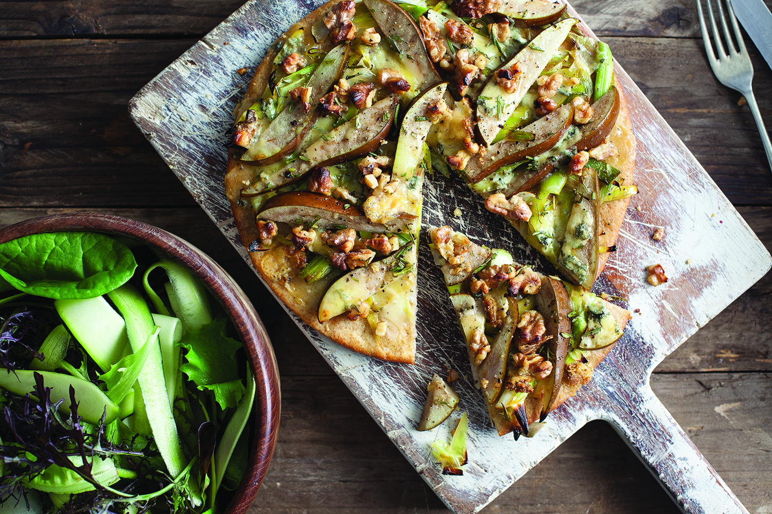 Leek, Pear & Walnut Pizza with Blue Cheese