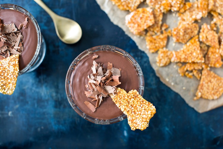 chocolate mousse with sesame brittle for dipping