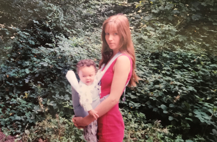 Marie holding Sophie as a baby (founders of Kinn Living)