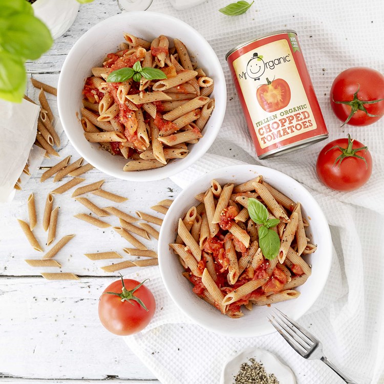 Mr Organic's pasta a la mamma, served with fresh basil