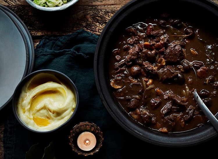 beef casserole served in a dish