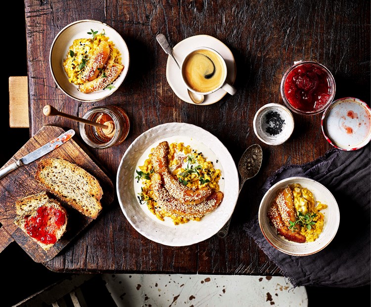coconut porridge, served with coffee, jams and toast