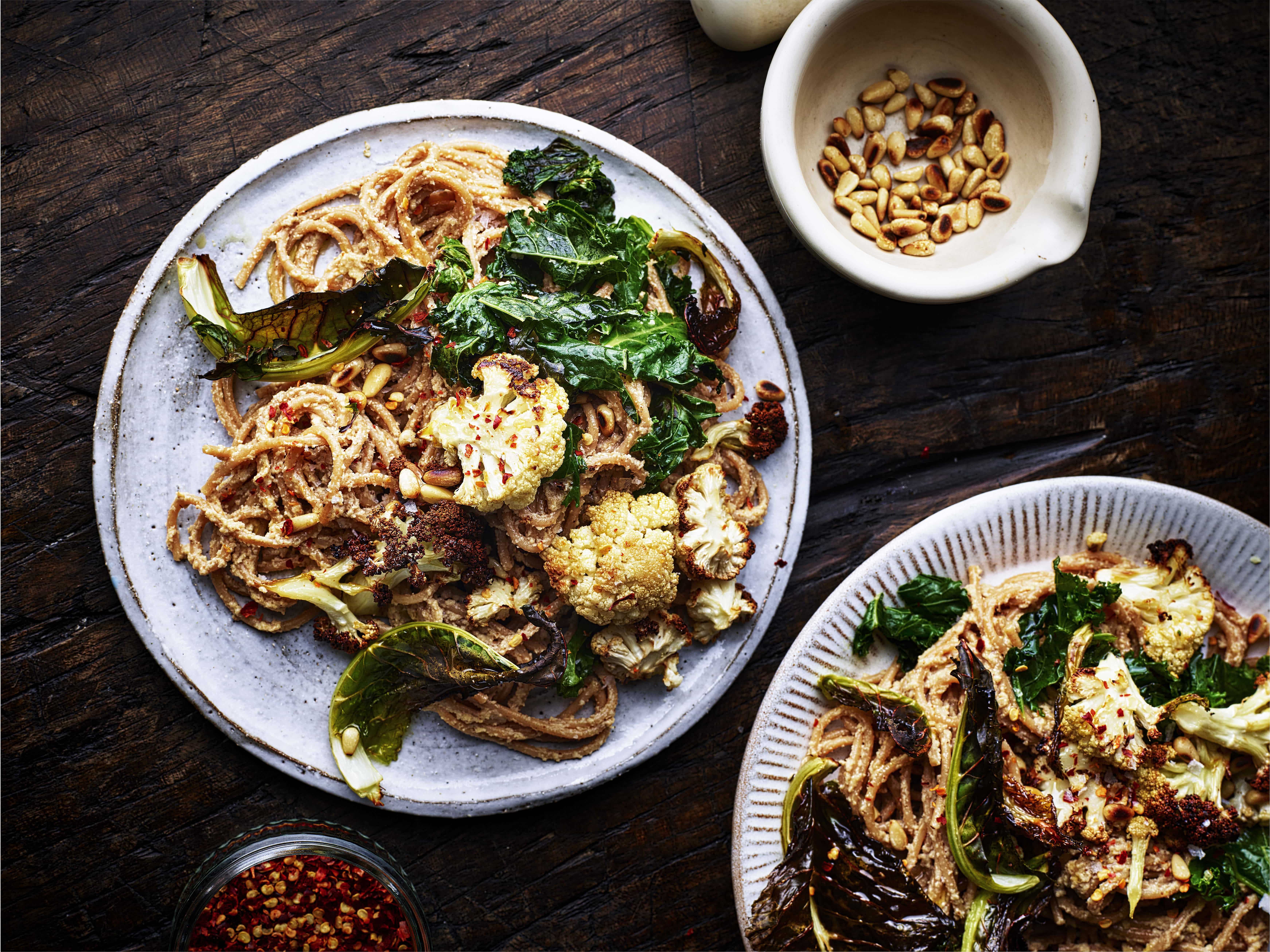 Roast Cauliflower Carbonara With Crispy Kale