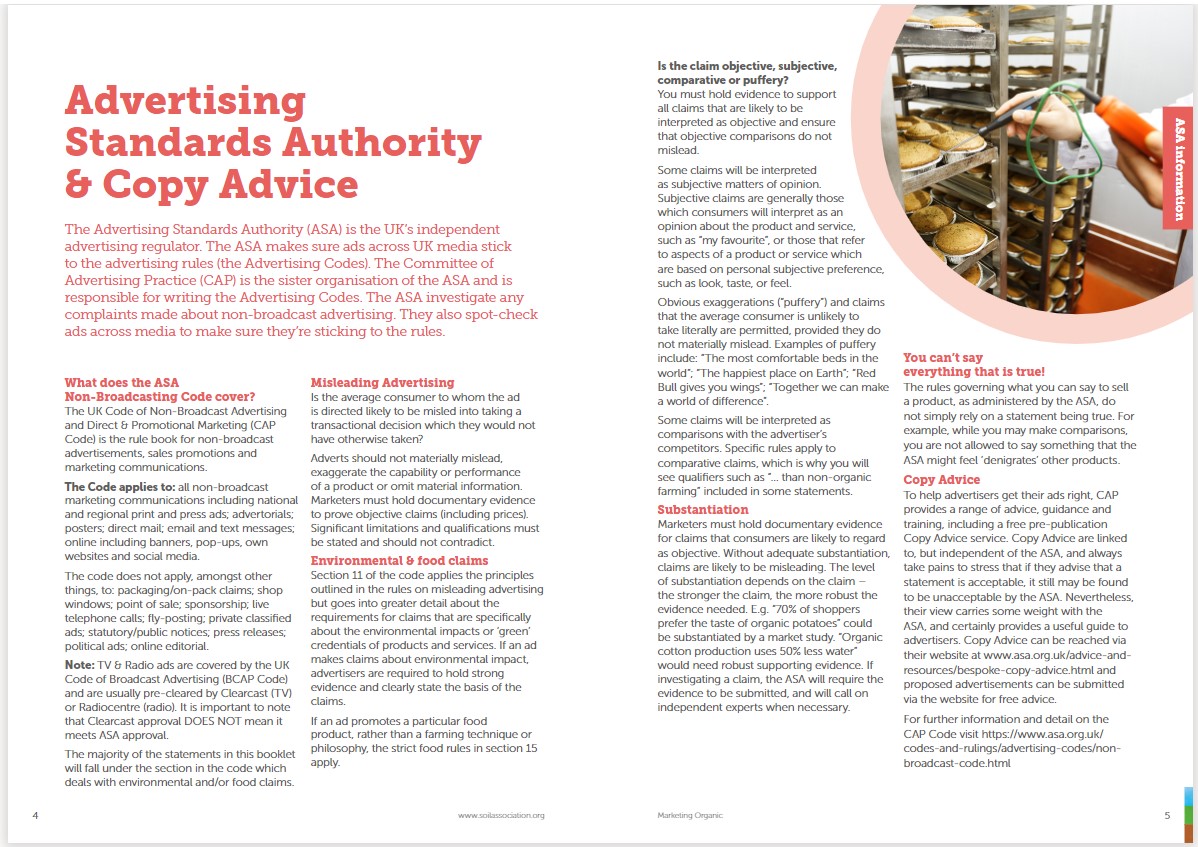 Advertising Standards & Copy Advice page from the "Marketing Organic" booklet