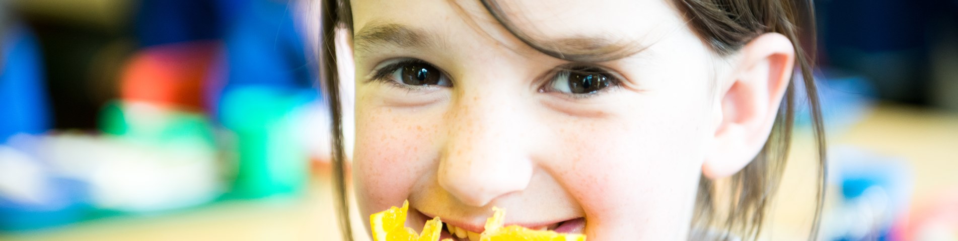 Food for Life Scotland pupil school lunch Strathyre Primary Scotland girl with orange segment - Credit Nicola Bald.jpg