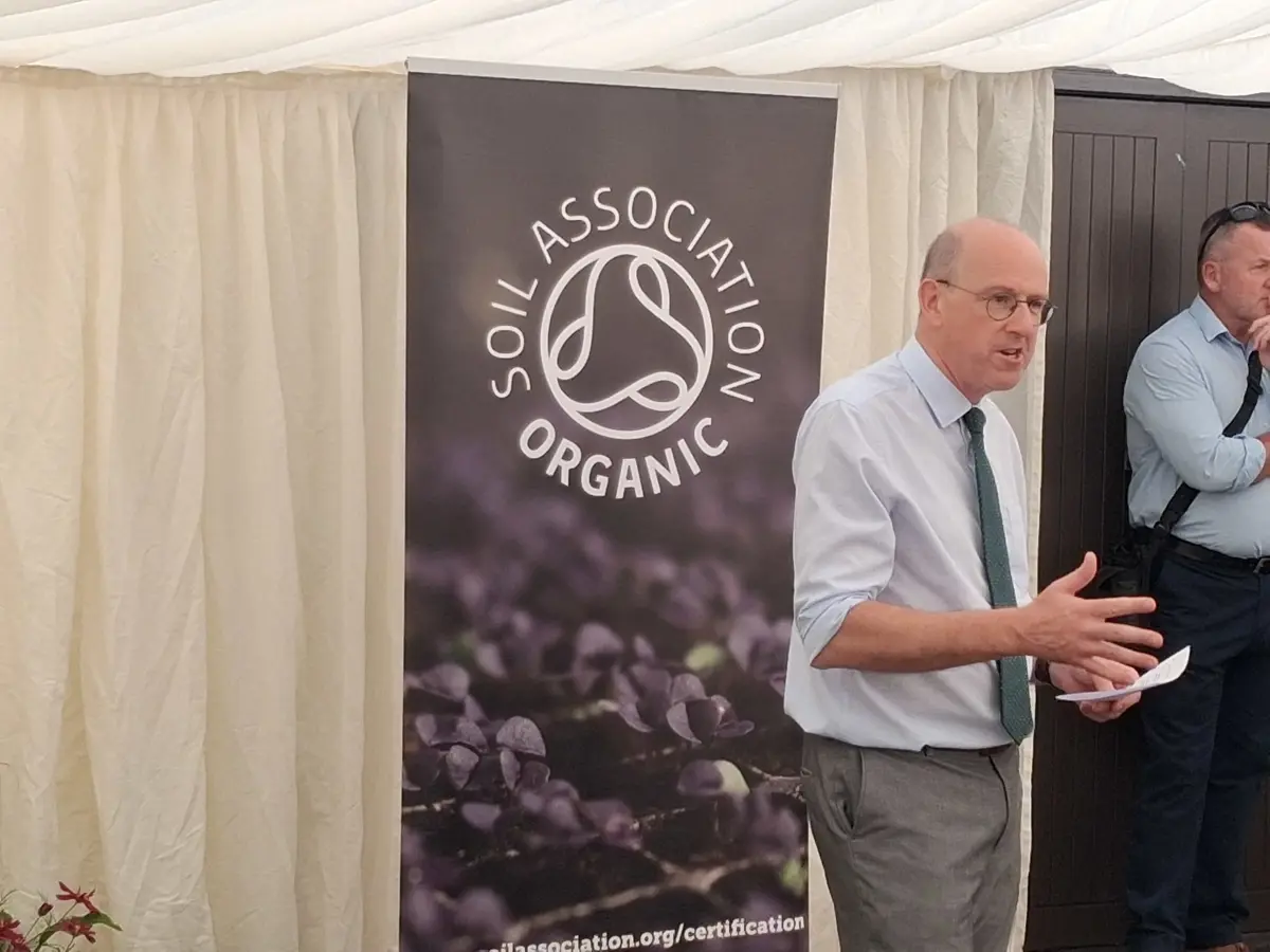 Cabinet Minister for Rural Resilience and Sustainability Llyr Gruffydd addresses the Welsh Organic Forum’s reception_Royal Welsh Show 2026.jpg