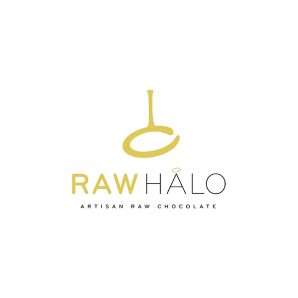 A logo reading 'Raw Halo artisan raw chocolate'