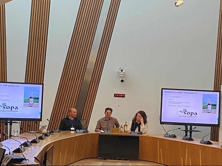A panel of people in a conference hall