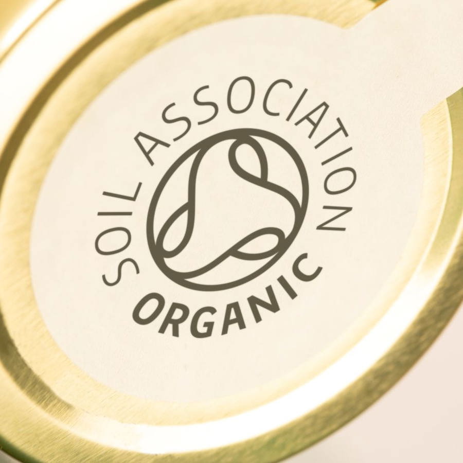 The Soil Association Organic symbol on a jar lid