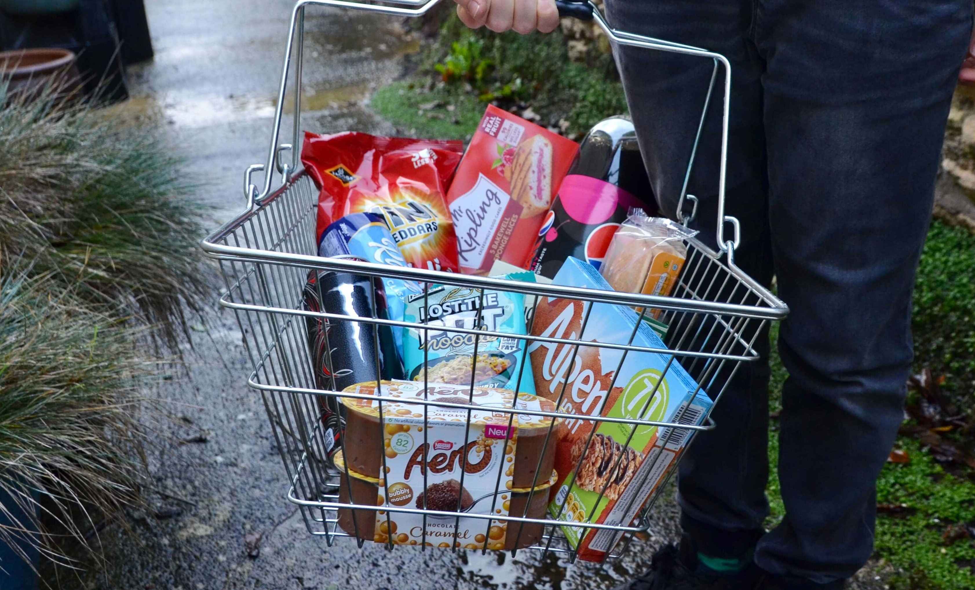 A basket of ultra-processed packaged foods