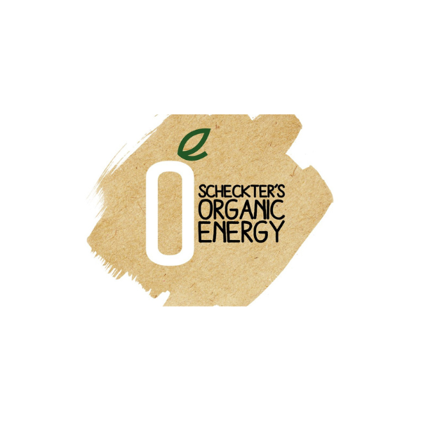 A logo reading 'Scheckter's organic energy'
